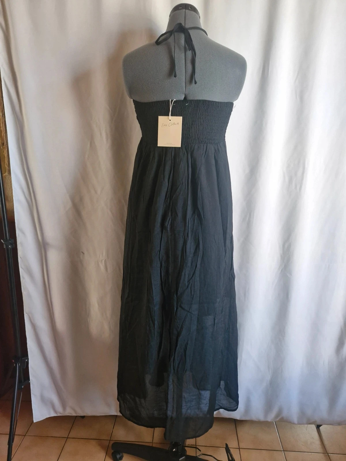 Black Easy Clothes S/M fluid convertible smocked back evening summer slip dress – photo 5